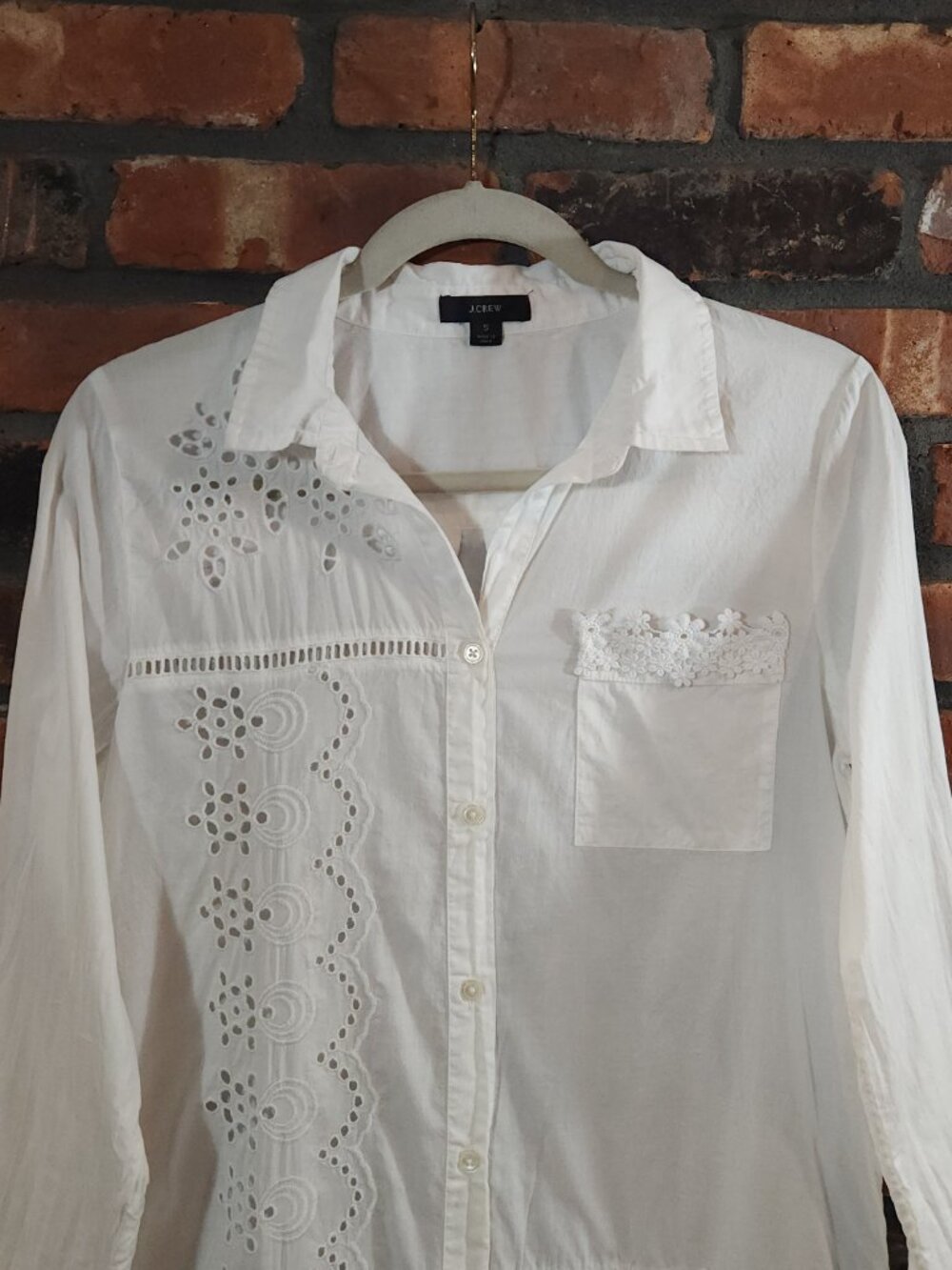 J. Crew Cotton Voile Beach Shirt in White Eyelet Coastal Cottagecore Women's S - Picture 4 of 9